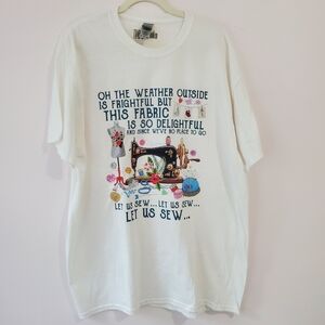 Gildan White Graphic T-Shirt With Sewing Theme XL Casual  Streetwear Artsy NWT